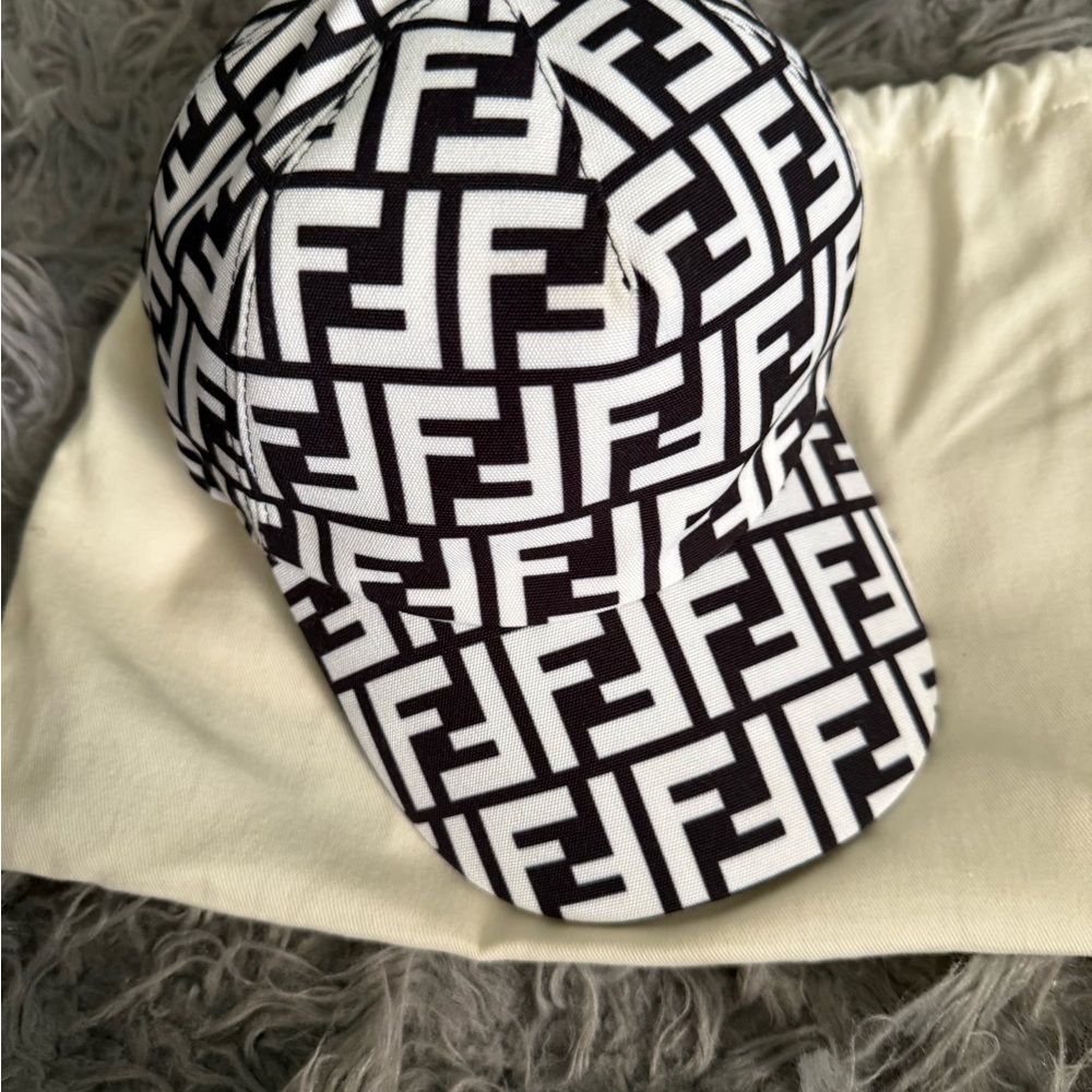Fendi FF Zucca Monogram Logo Baseball Cap Blue Trim